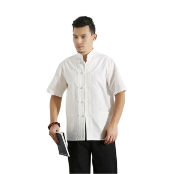 

White Men's Spring Autumn 100% Cotton Solid Jacket Traditional Chinese Tang Suit Coat Long Sleeve Kung Fu Tai Chi Uniform A204