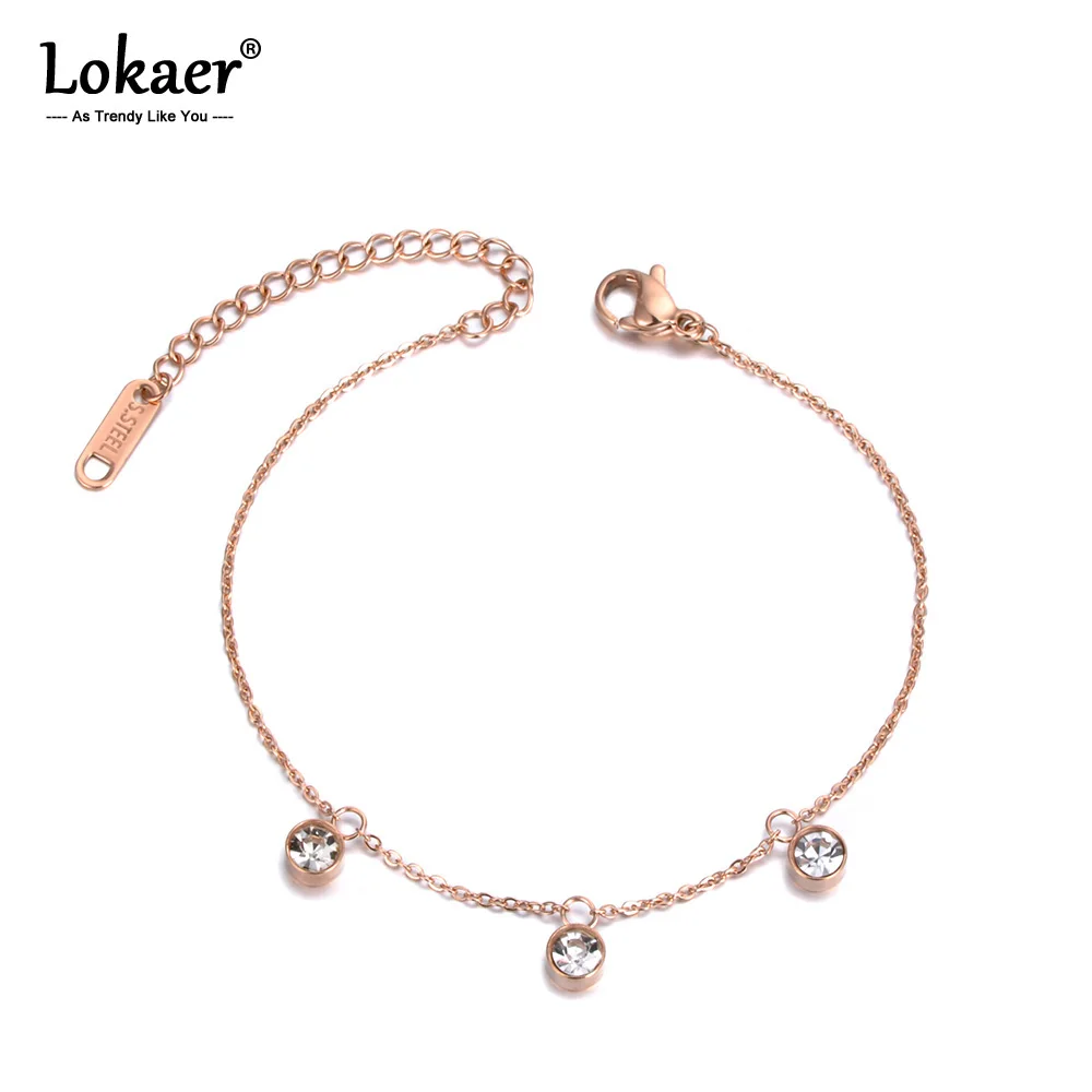 

Lokaer Trendy 3Pcs CZ Crystal Charm Bracelets Bangle For Women Girls Stainless Steel Link Chain Bohemia Bracelet Jewelry B19059