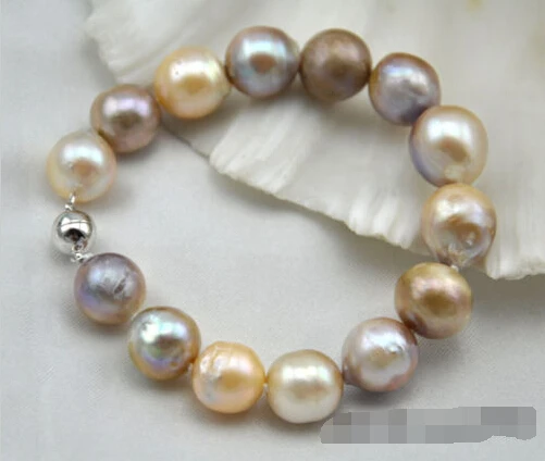 

Free shipping >>>>>>Nature 8" 14mm round pink lavender Edison reborn pearl bracelet