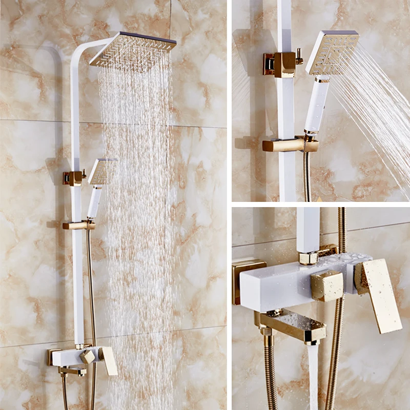 

Dofaso luxury best quality bath rainfall shower faucets with white and rose golden shower set body