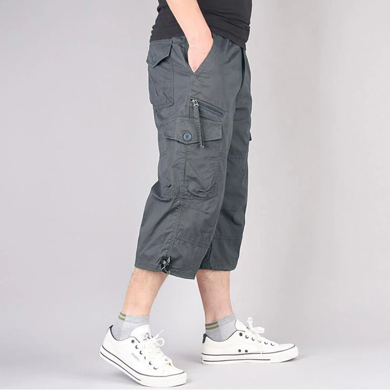 Летние свободные укороченные брюки мужские повседневные уличные короткие брюки pantalon homme мужская верхняя одежда военные мужские Штаны Капри - Цвет: GK18 grey
