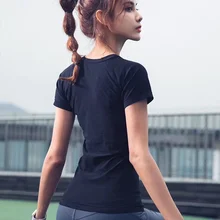 Спортивная одежда для женщин Спортивная футболка фитнес женский сплошной цвет тонкий дышащий йога для бега с коротким рукавом