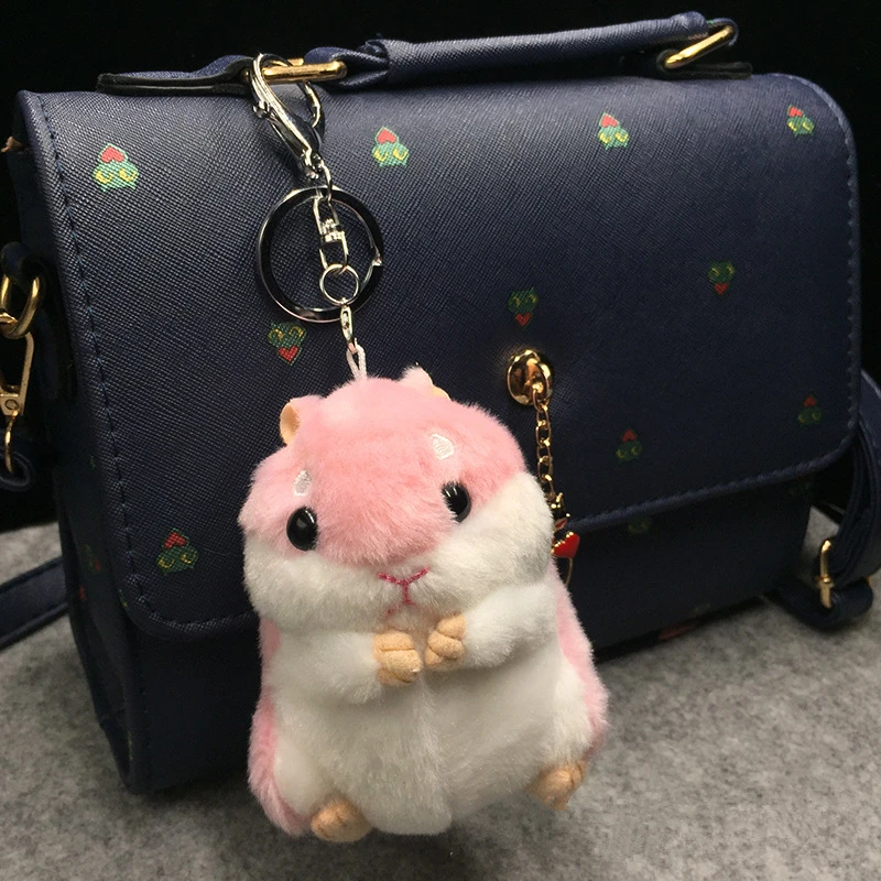 Mini Hamster Keyrings Keychains Faux Rabbit Fur Pompom Fluffy Trinkets Car պայուսակ կախազարդ Բանալի շղթայի օղակի տիրոջ Girl Party Gift