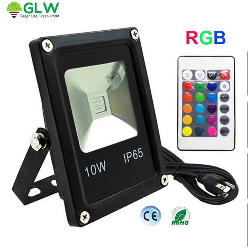 GLW IP65 Waterproof Led Flood Light 10W RGB Remote Control Projecteur Exterieur Outdoor Focos Led 220v