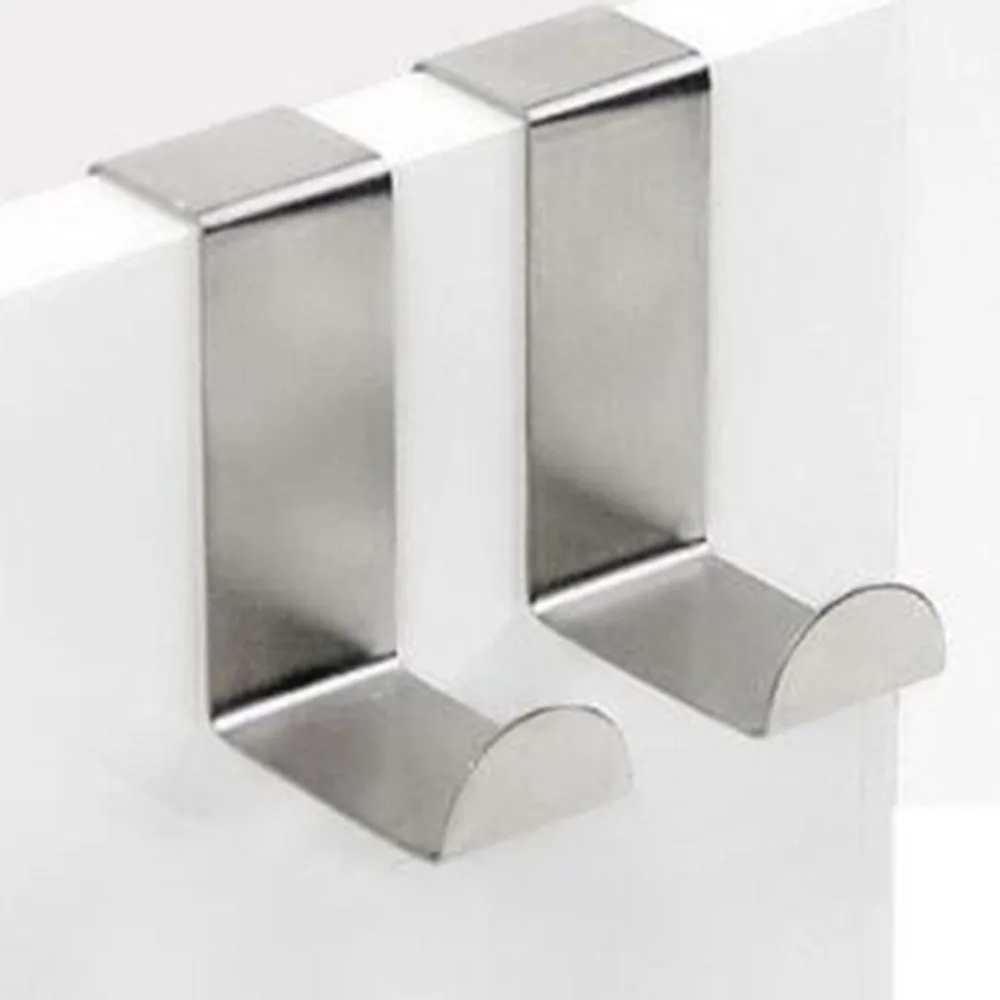 

Hot Sale 2PC Door Hook Stainless Steel Hooks Kitchen Cabinet Clothing Coat Home Storage Hanger Organizer Drop Shipping