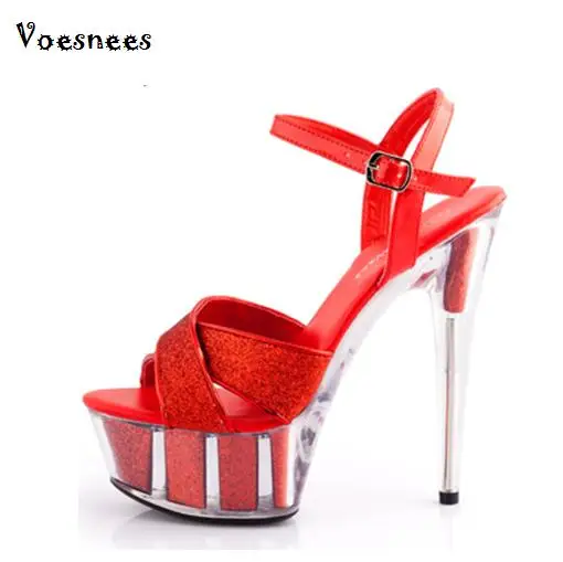 

Genuine Wedding Shoes New Women Sexy Sandals Plus Size 32-42High-heeled 15cm Thick Soles Fine with Waterproof Sandals 5 Color