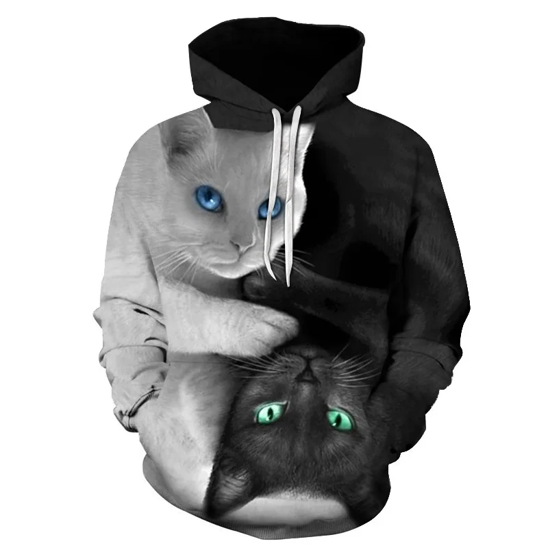 De talla grande lindo y negro sudadera de gato Kawaii larga Sudadera con capucha de los hombres de las mujeres de primavera Pullovers divertido camisetas Dropshipping. Exclusivo.|hoodies men|pullover men