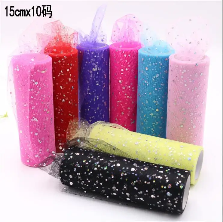 

15cm 10 Yards Glitter Sequin Tulle Roll Fabric Spool Tutu Wedding Decoration Organza Laser DIY Craft Birthday Party Supplies