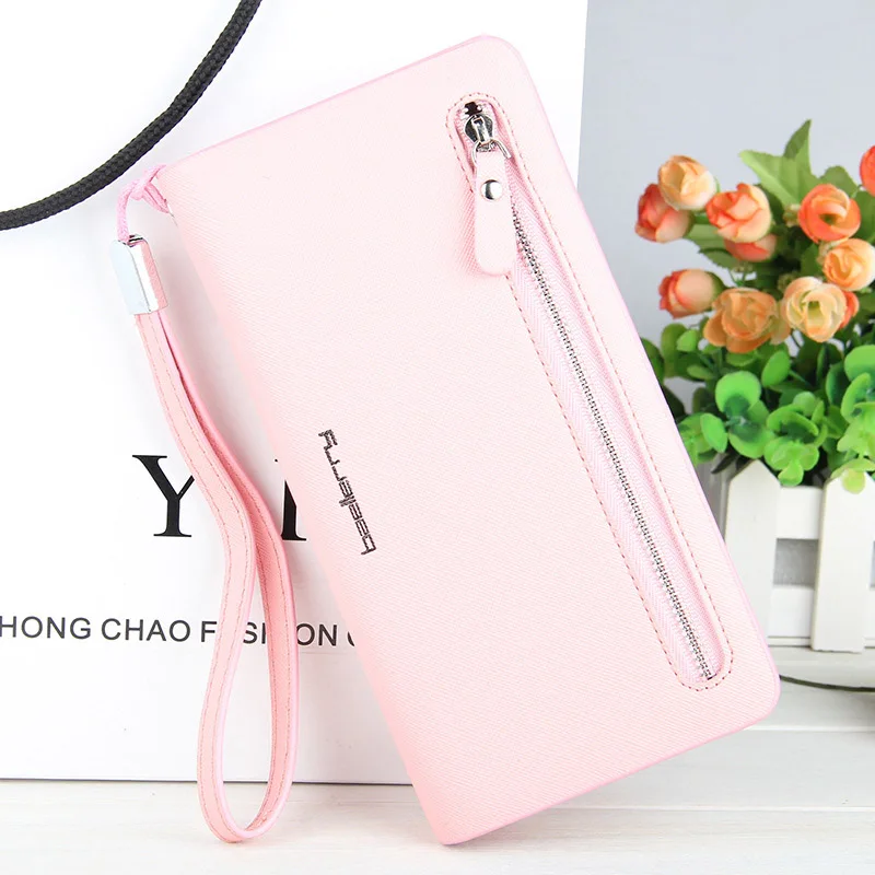 Чехол-Кошелек универсальный чехол для Samsung Galaxy A8 Plus A6 плюс A3 A5 A7 Длинный кошелек с молнией телефонные чехлы для Для женщин - Цвет: Pink