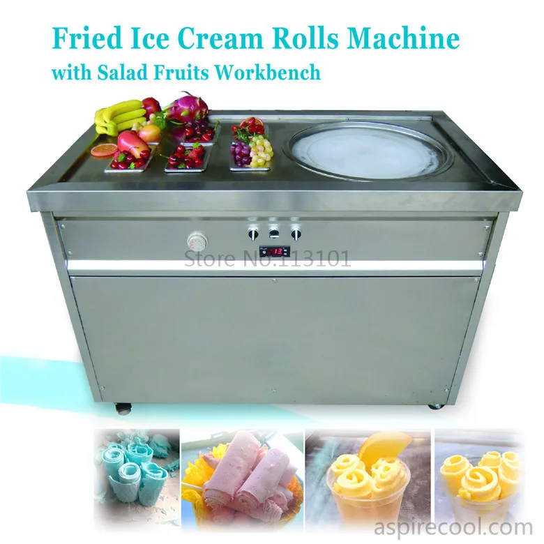==> [Free Shipping] Buy Best Fried Ice Cream Machine Single Round Pan Ice Cream Roll Machine with Salad Fruits Workbench 6pcs Tanks Cooling Online with LOWEST Price