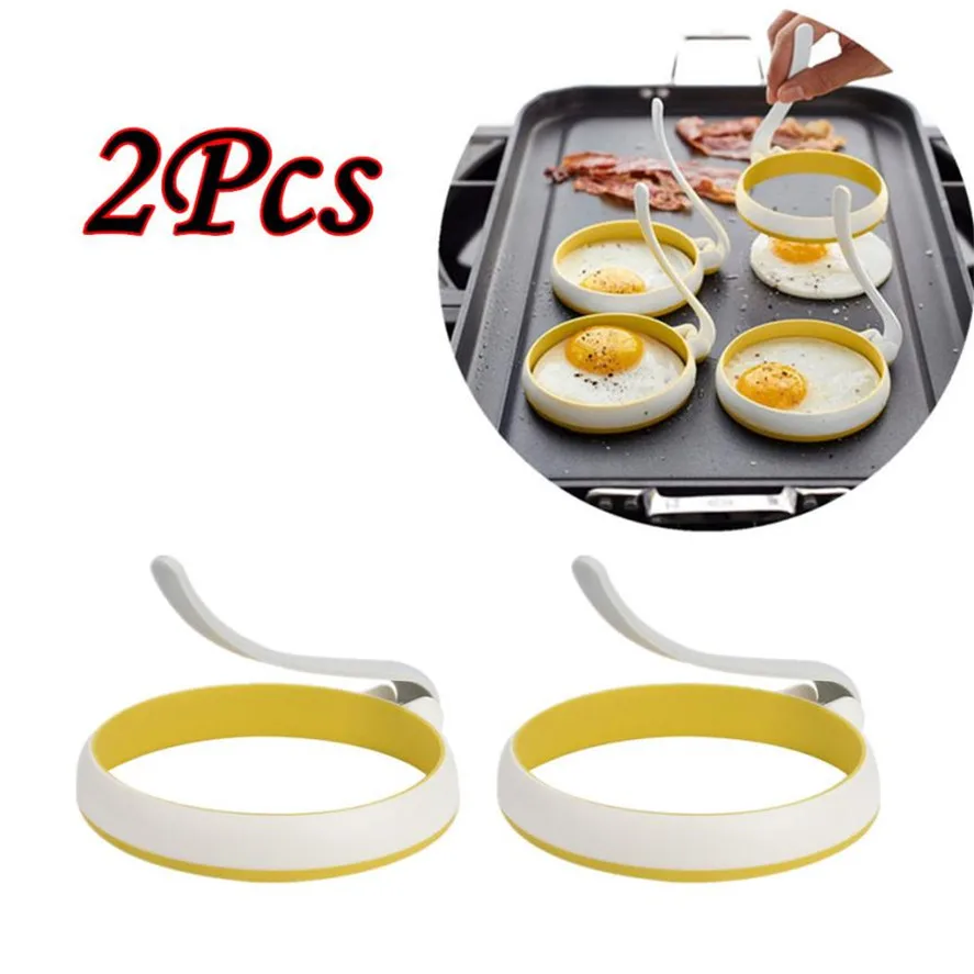 New Tenske 2Pcs Round Egg Rings Pancake Mold Ring Handles Nonstick