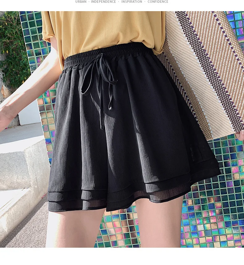 BIVIGAOS Новые Летние Стиль досуга прохладно шифоновые шорты корейские женские двухслойные широкие Свободные повседневные шорты с высокой талией Короткая юбка для женщин