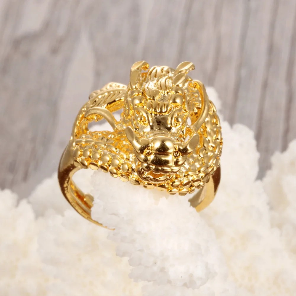 

Vintage Dragon Head Design Mans Rings Punk Style Copper Gold Color Adjustable Mens/Women Wedding Jewelry Finger Bands