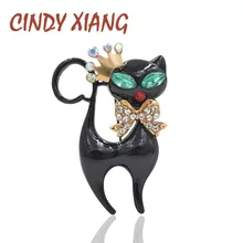 Брошь унисекс в виде черной кошечки CINDY XIANG, милое украшение в виде черной кошки в короне и банте с эмалью и стразами, модный аксессуар для платья, жакета, блузки, отличное качество