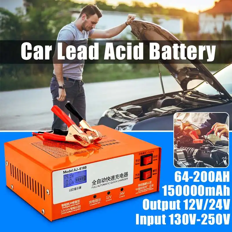 

Car Battery Charger 12/24V Full Automatic Electric Intelligent Pulse Repair Battery Charger for Auto Motorcycle Truck Vehicle