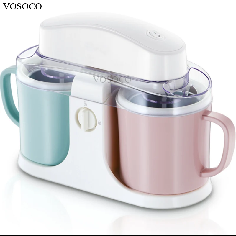 VOSOCO Ice cream machine Small household automatic double barrel 150W 220V 1L ice cream machine fruit homemade mini ice cream