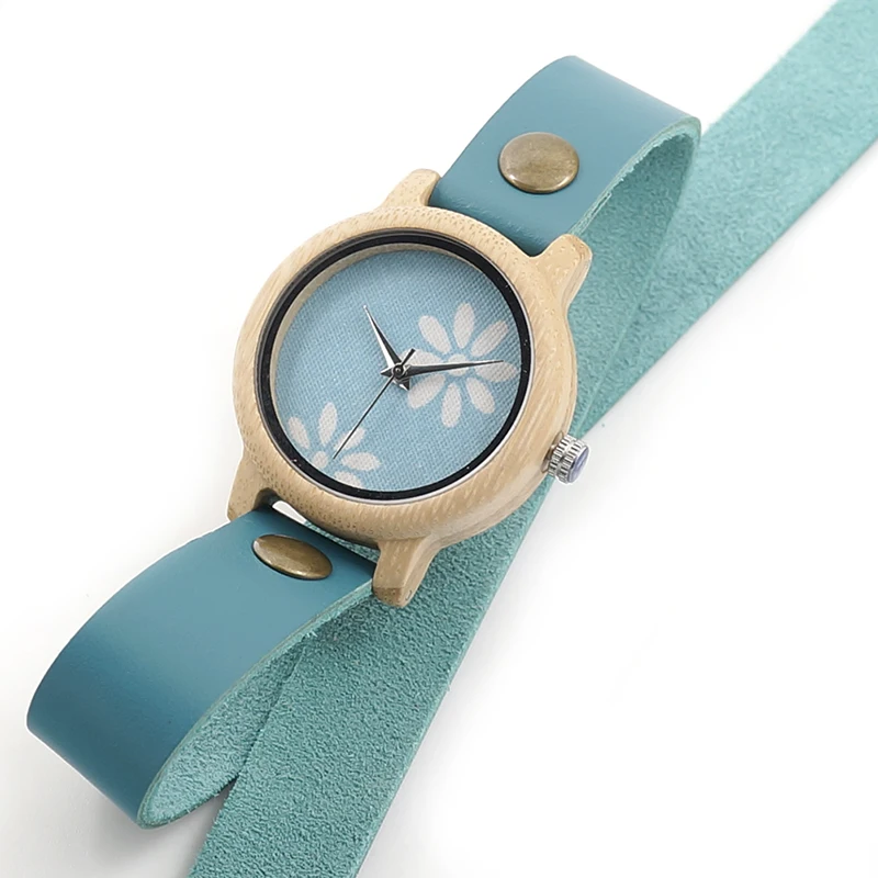 BOBO BIRD бамбуковые часы для женщин, новая мода, женские часы, цветной длинный кожаный ремешок в деревянной коробке, Bayan Saat