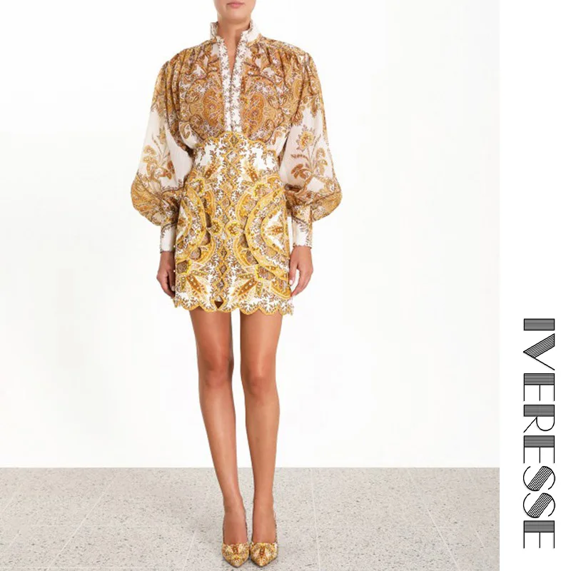 

IVRESSE Paisley Print Sexy Elegant Blouse Shirt Female White Autumn Long Lantern Sleeve Bohemian Blouse Women Causal Top Ladies