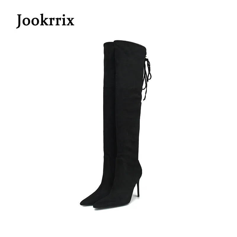 

Jookrrix Fashion Winter Shoes Women Over the Knee High Boots Suede Boot Thin Pointed-toe Lady Long Thigh High Heel Boot Big Size