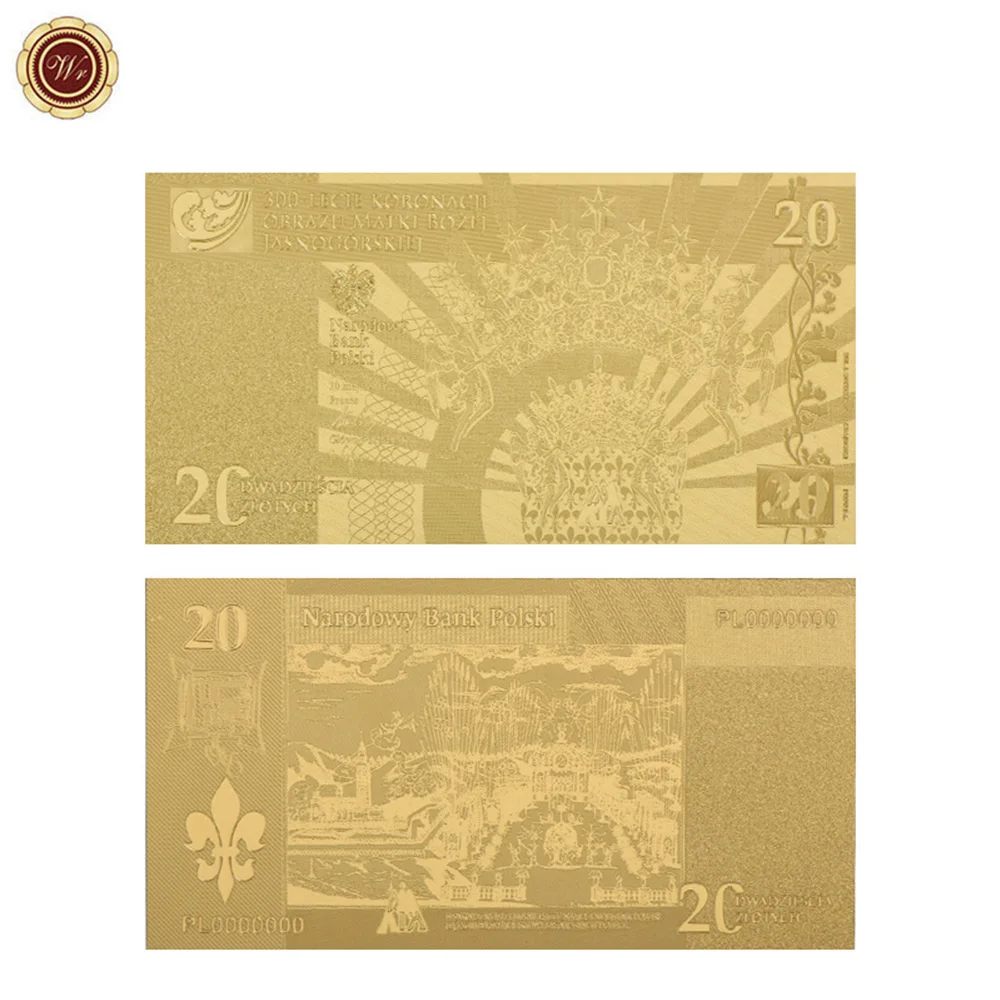 

WR 20 Zloty Gold Plated Banknote Poland Currency Copy Paper Money Golden Banknote for Collectible Business Gifts