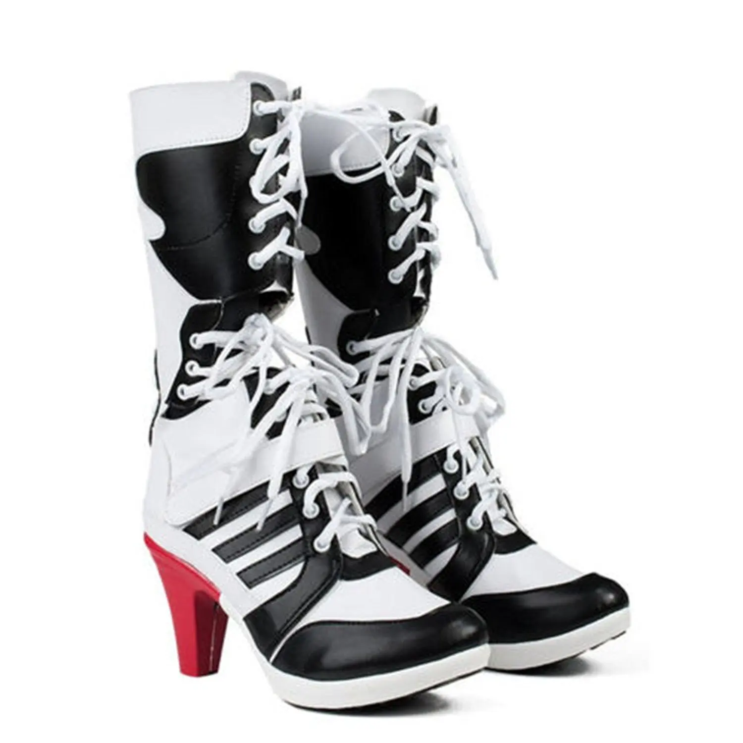 New Red Stripes High heels Harley Quinn Ankle boots Suicide Scuad cosplay shoes any size New Red Stripes High heels Harley Quinn Ankle boots Suicide Scuad cosplay shoes any size
