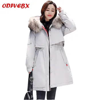 

Women's hooded down cotton jacket new fashion fur collar plus size ladies coats medium long winter embroidery Female jackets
