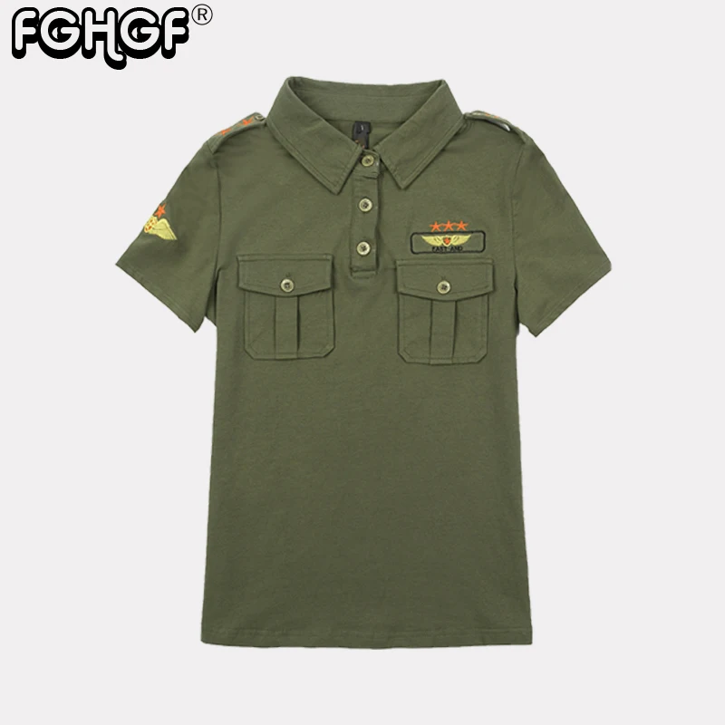 Летние армейские зеленые рубашки поло для женщин с отложным воротником Модные Военные женские рубашки поло женские повседневные топы размера плюс M8815