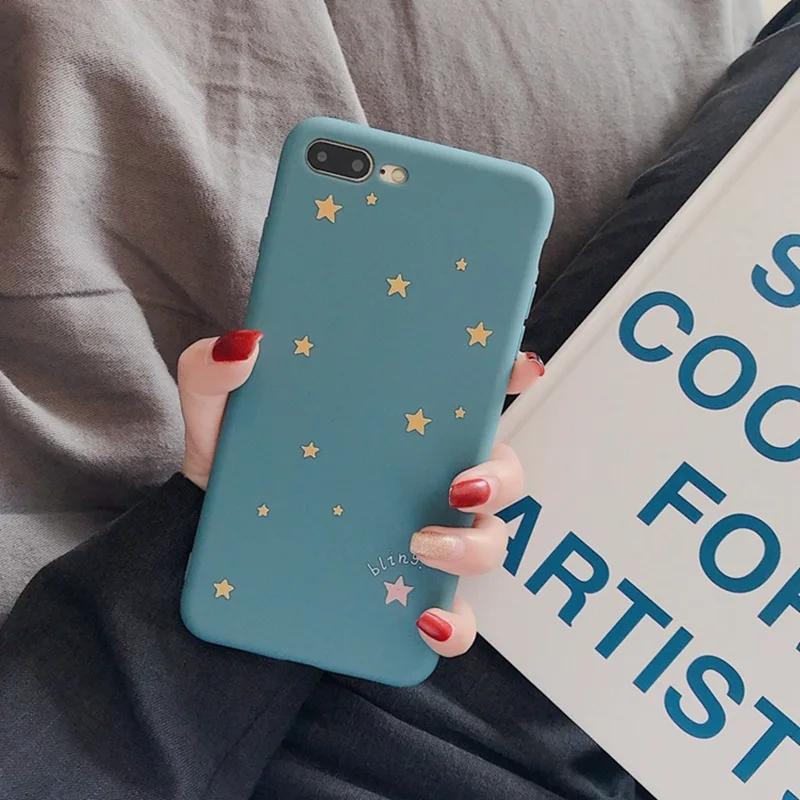

NEW Phone Case For iPhone 7 Plus 6 6s 8 X 5 5s SE XR XS MAX Simple Solid Color Ultrathin Soft TPU Cases Star pattern Back Cove