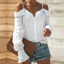 Лето 2018 г. Women'scasual офисные рубашки для мальчиков Топ Модные женские с открытыми плечами Блузка Сексуальная женский праздник пляжная блузка