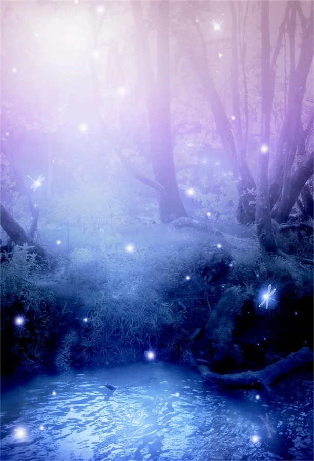 Laeacco Fairytale Hazy Light Bokeh Forest Trees Water
