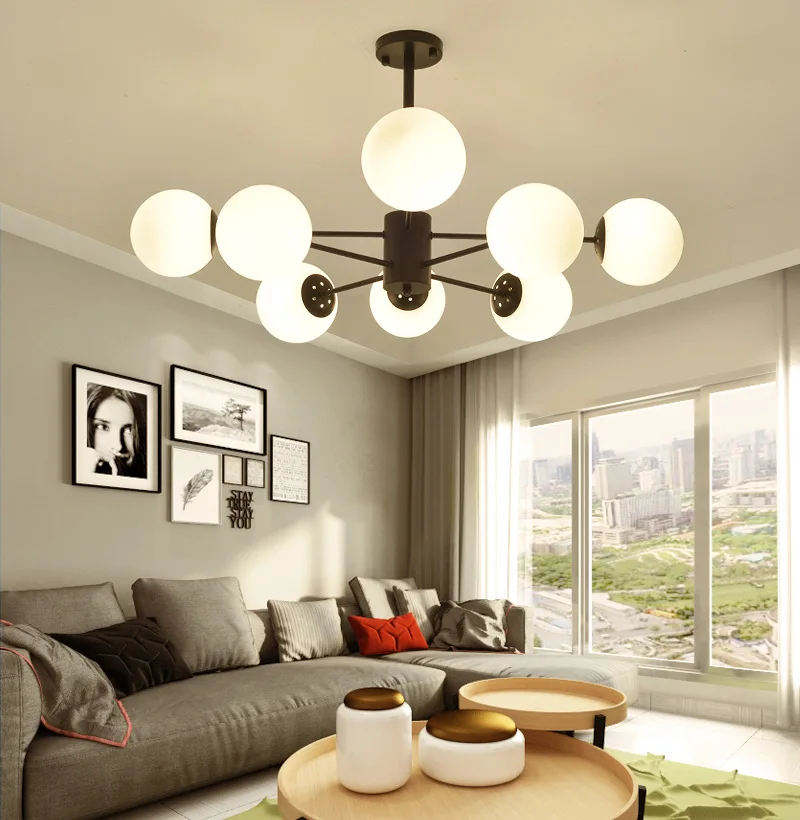 Bola de Vidro Pós-moderna Criativo Feijão Mágico Lustre Estilo Nórdico 25 Cheap Lustres