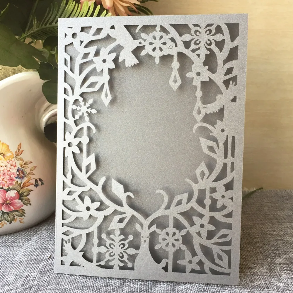 

100Pcs/Lot New Arrival Laser Cut Wedding Invitations Deer Romantic Wedding Decorations Birthday Party Invite