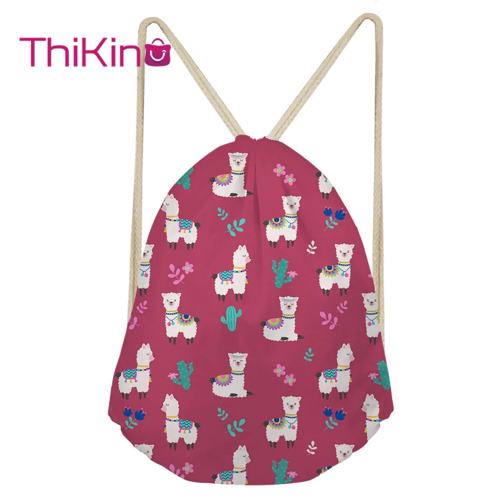 Thikin Alpaca Cartoon Casual Sack Drawstring Bag for Women Travel Backpack Toddler Softback Lady Beach Mochila
