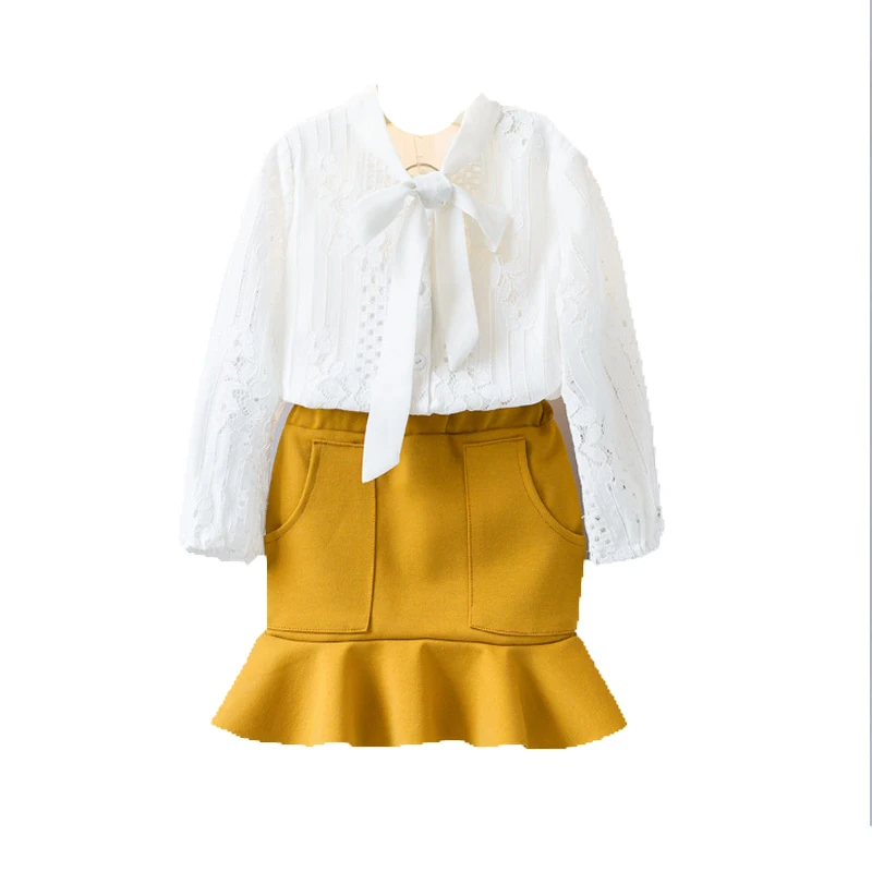 

Cute Toddler Girl Clothing Sets Kids Spring Children big bow lace shirt+ Skirt 2pcs set autumn baby clothes