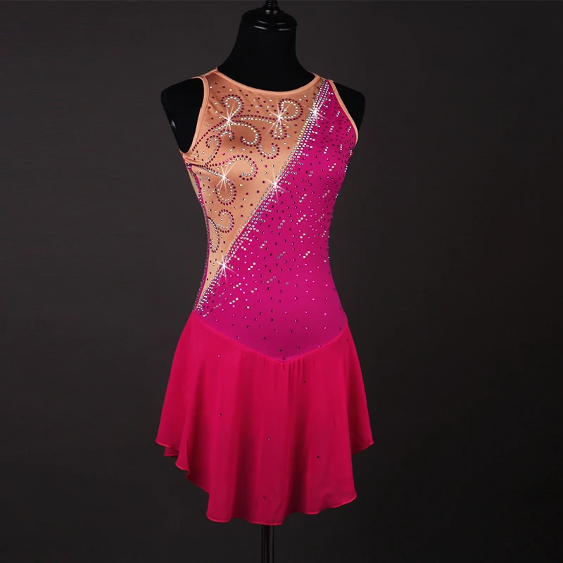 

rose Red crystal custom ice skating dress figure skating dress woman girl adult Customizable color size