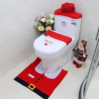 

4 Pieces Toilet Mat Christmas Santa Claus Pattern Bath Mats Anti-Slipping Bathroom Carpet Set For Toilet Bathroom Accessories