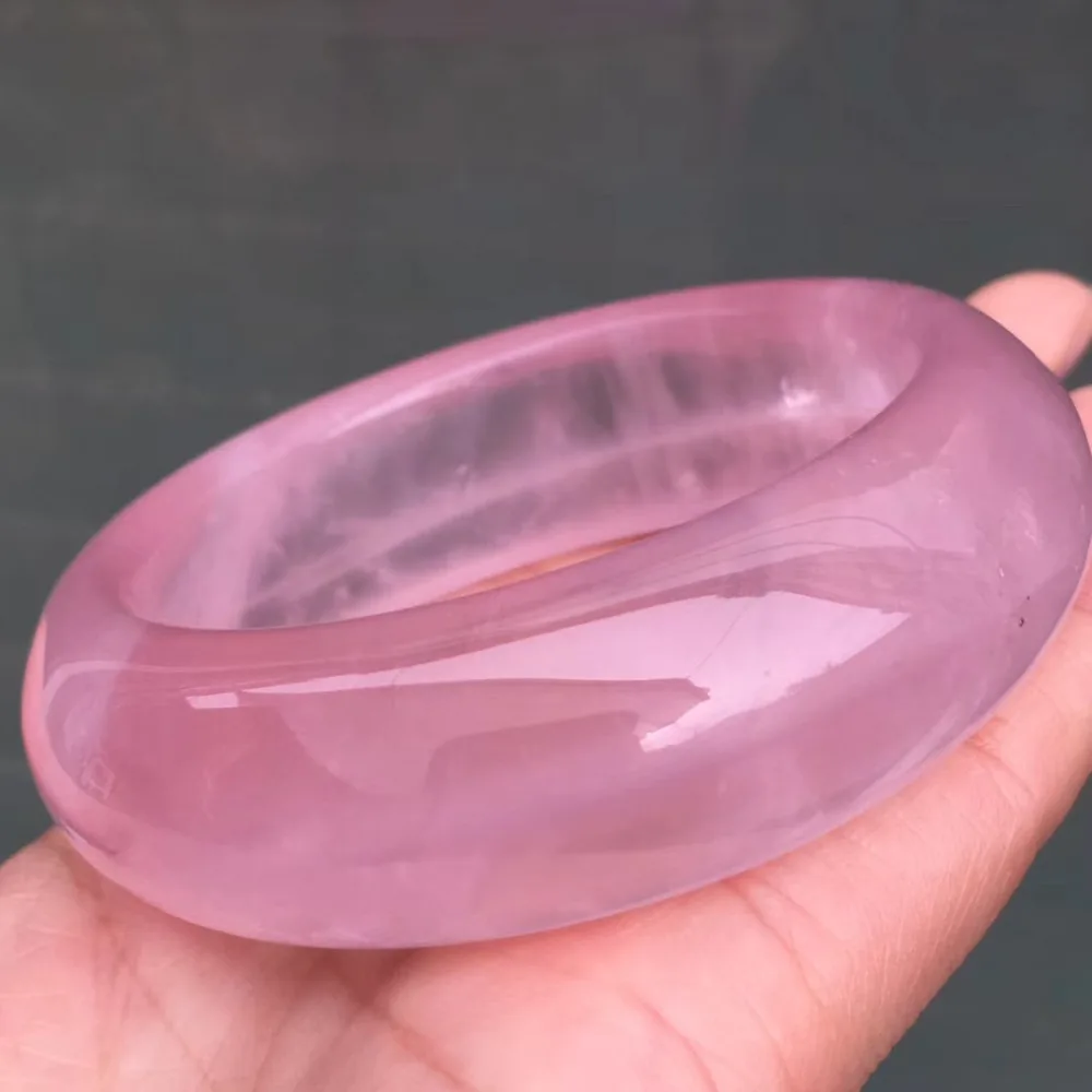 

54mm Clear Stone Genuine Natural Mozambique Rose Quartz Bangle For Women Lady Female Gift 23x11mm Stone Fashion Bangle AAAAA