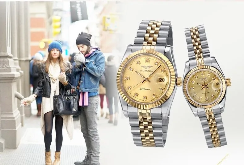 GUANQIN Lovers'Watches Luxury Couples Watch Man Women Pair Clocks Rhinestones Gold Date Mechanical Watch Sapphire Waterproof NEW (12)