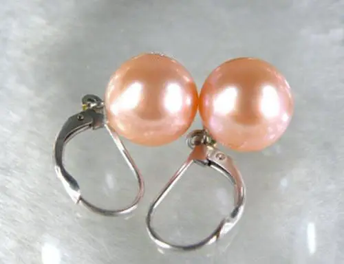 

14k solid white gold 9mm AAA+++ round pink south sea pearl dangle earring