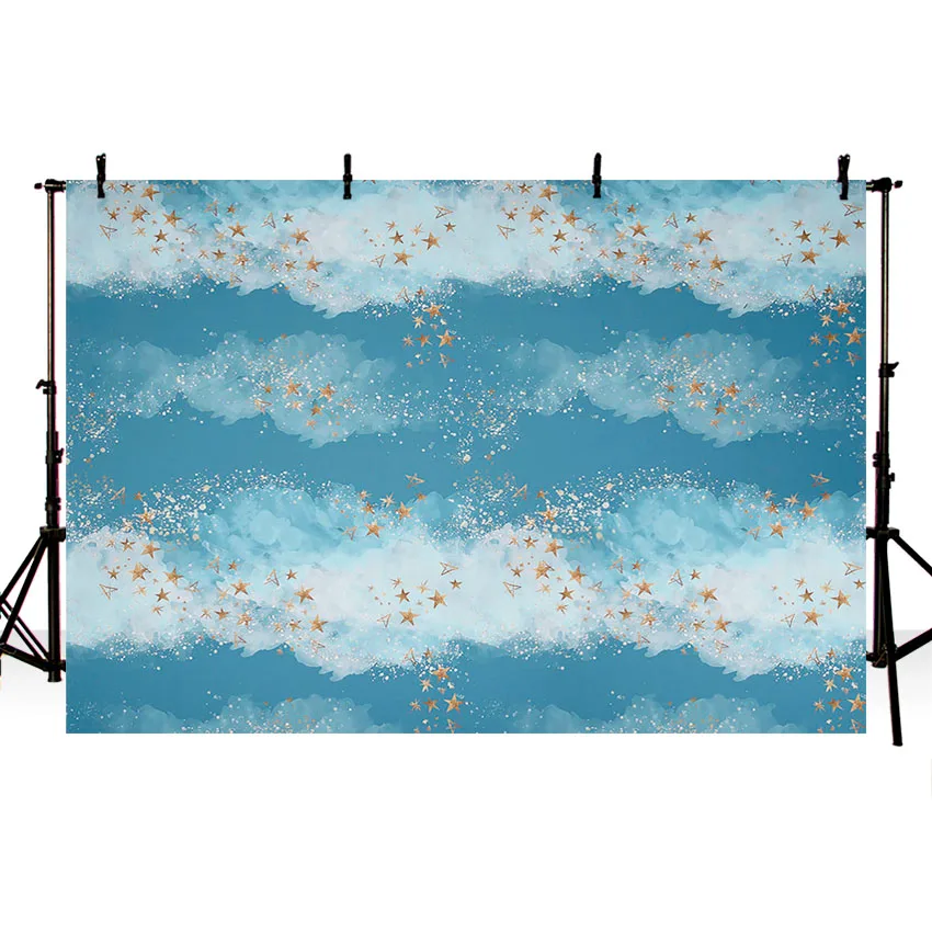 

MEHOFOTO Vinyl Cloth Photography Backdrop Baby Shower Blue Sky Stars Clouds Background Photo Studio Photobooth Photophone