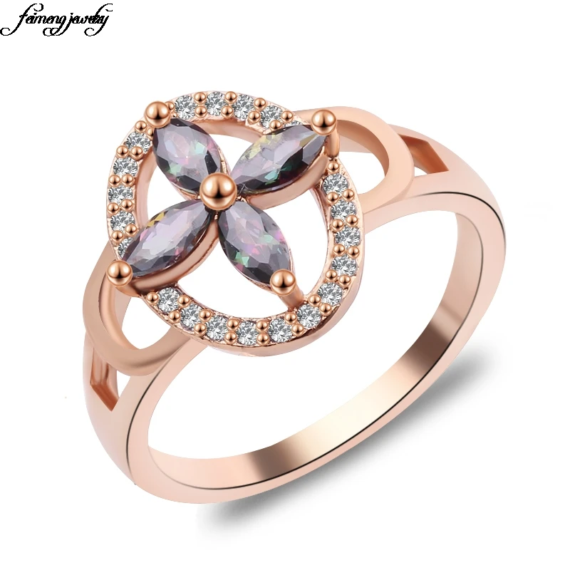 

LOVE 2017 zricon silver cute Ring Fashion plant Ring Four Leaves Clover flower plant Women gift on wedding lover's xmas day 1pcs