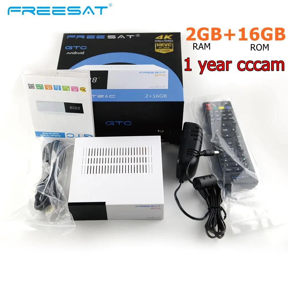 GTmedia GTC Receptor Android 6,0 caja de TV DVB-S2 DVB-C DVB-T2 Amlogic S905D 2GB 16GB + 1 año de cccam caja de TV receptor de TV satelital - 1