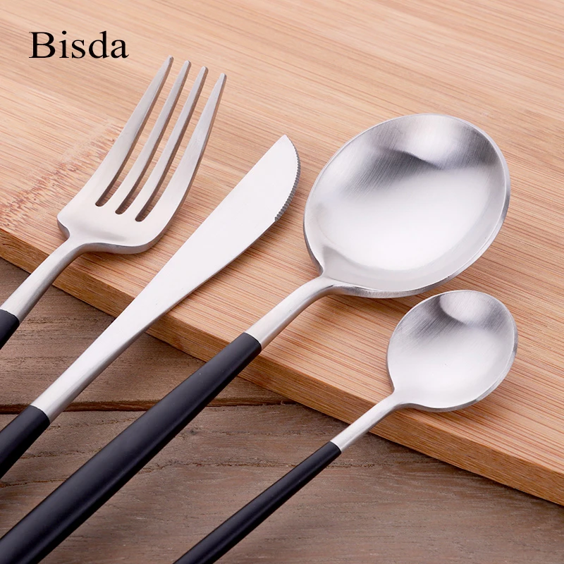 18/10 European Flatware Set Black Handle 24 PCS Black Cutlery Set