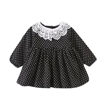 

Toddler Baby Girls Princess Dress 0-4Yrs Kids Flower Lace Doll Collar Cute Vestido Infant Black Dot Ball Gown For Party Birthday