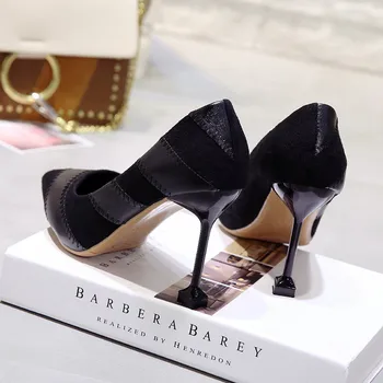 

Vogue Zapatos Mujer Point Toe Thin High Heels Sandals Mixed Color Shoes Woman Leather Stiletto Dress Women Pumps CAZ2007