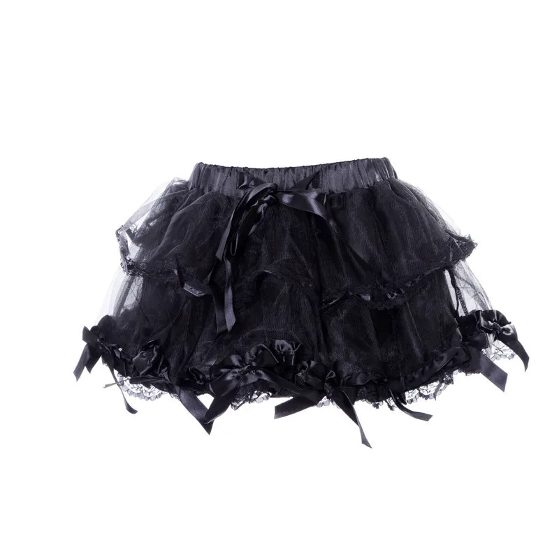 Women sexy black two tiered mesh petticoat halloween costumes skirt girl bow tutu uniforms skirt