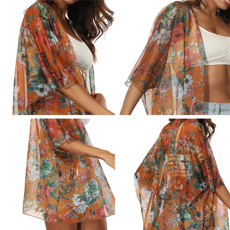 LITTHING 2019 New Summer Sunproof Shirts Cardigan Fashion Women printing Chiffon Blouse Cover Up Kimono Cardigan Coat Camisa