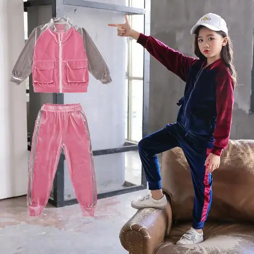 2018 Комплекты одежды для девочек детские спортивные костюмы Демисезонный для девочек-подростков с длинными рукавами Повседневное