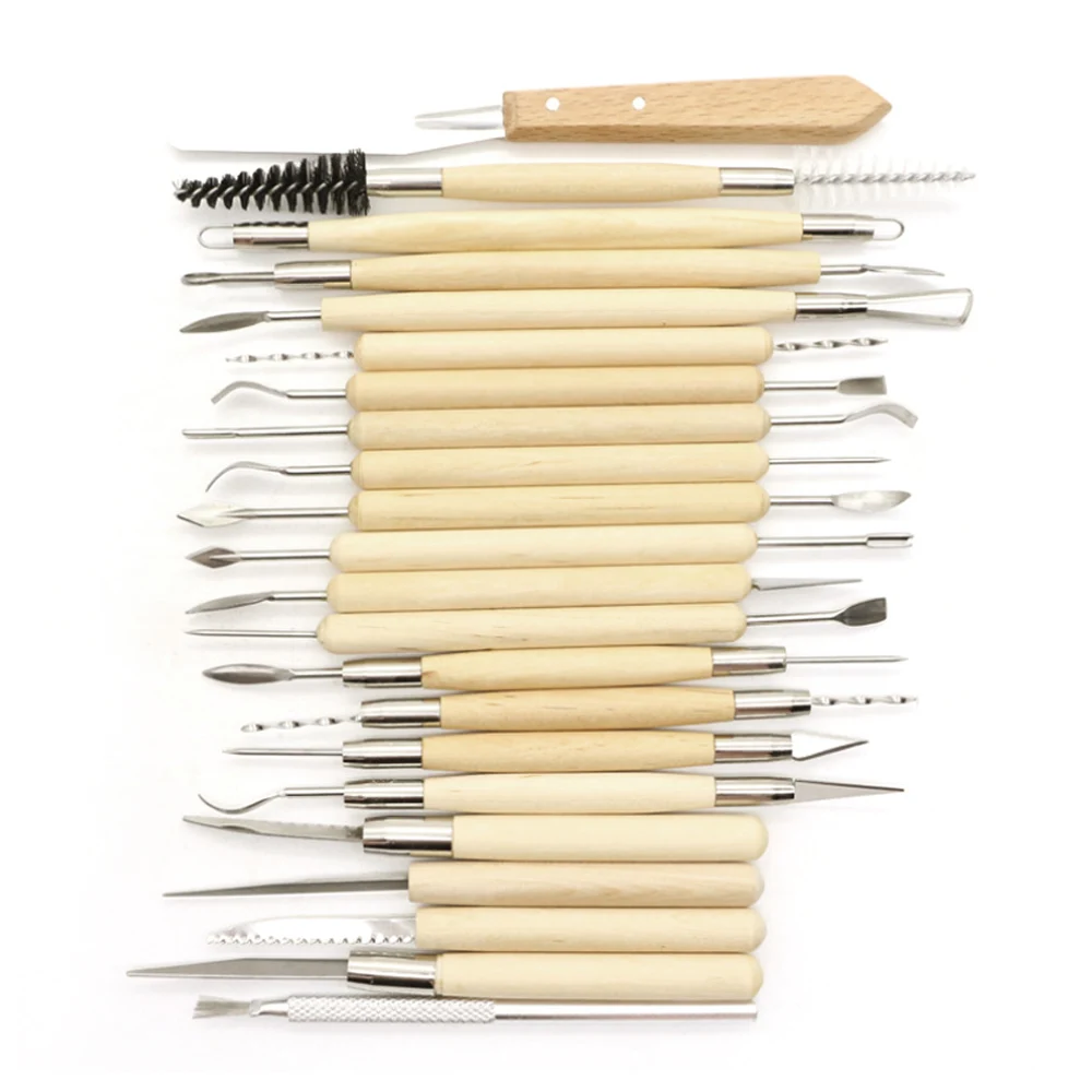22PCS/Set Wood and Alloy Clay Sculpting Kit for DIY Plasticine Craft