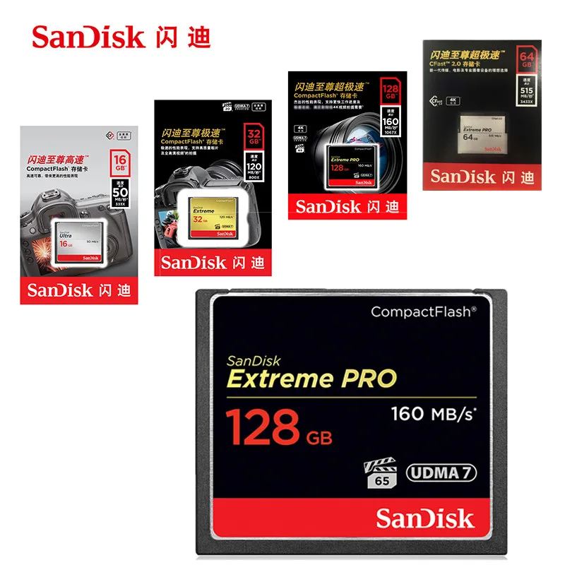 

SanDisk CF Card Memory Card 256GB 128GB 64GB 32GB 16GB Extreme Pro High Speed Flash Card for DSLR and HD Camcorder for Camera